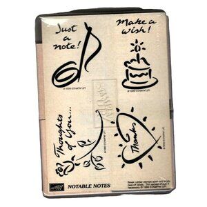 Stampin' Up Noteable Notes New Unmounted Stamps 4 Piece Set Vintage 1999